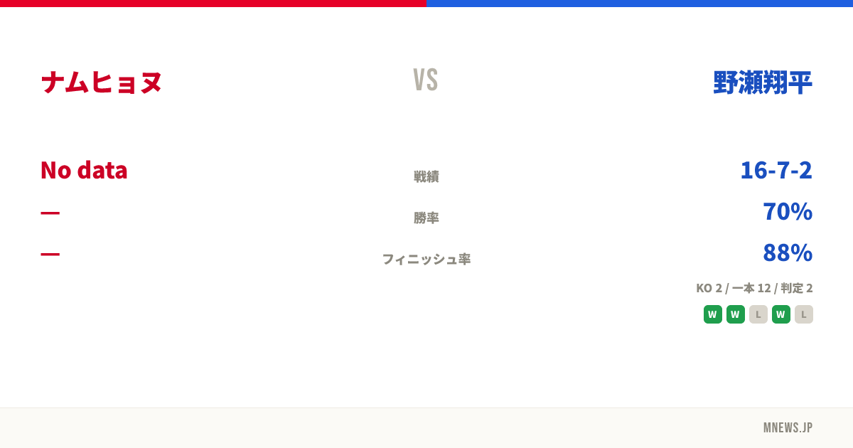 ナムヒョヌ vs 野瀬翔平
